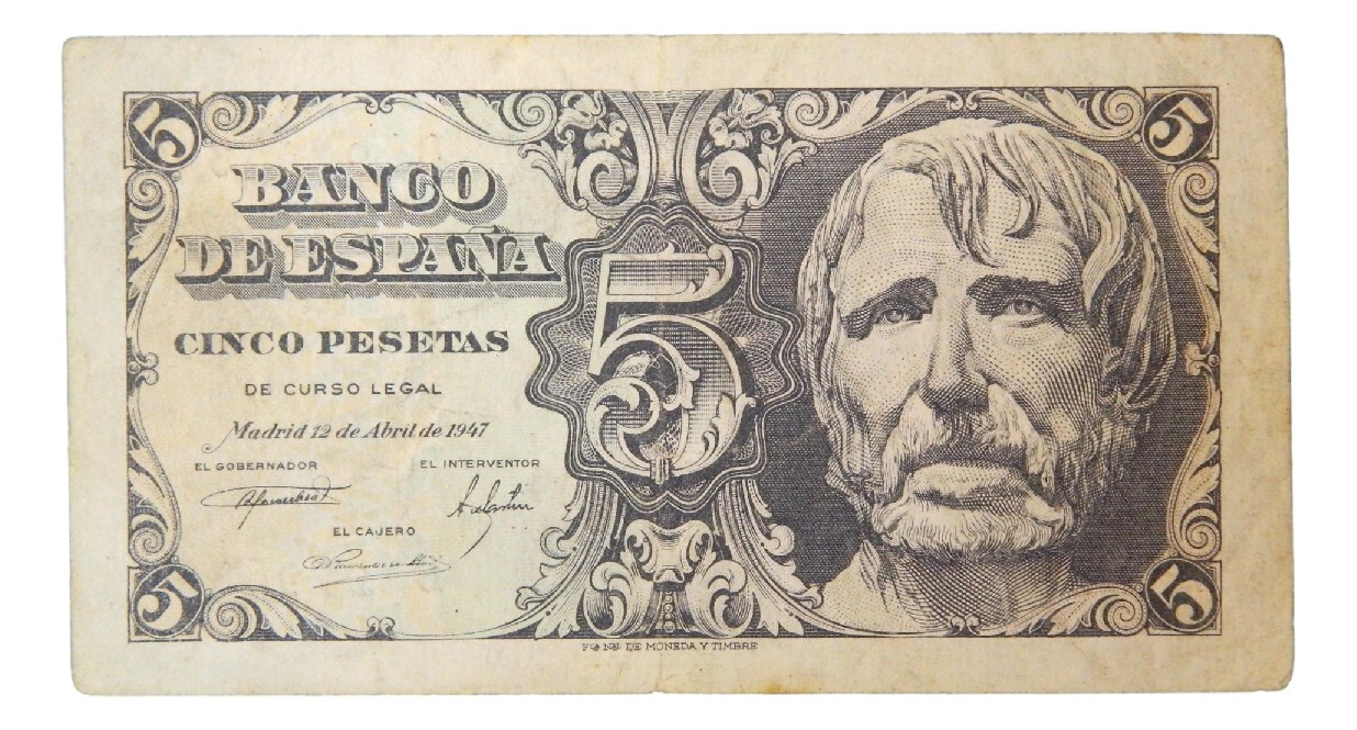 1947 - ESPAÑA - BILLETE - 5 PESETAS - SERIE B - BC