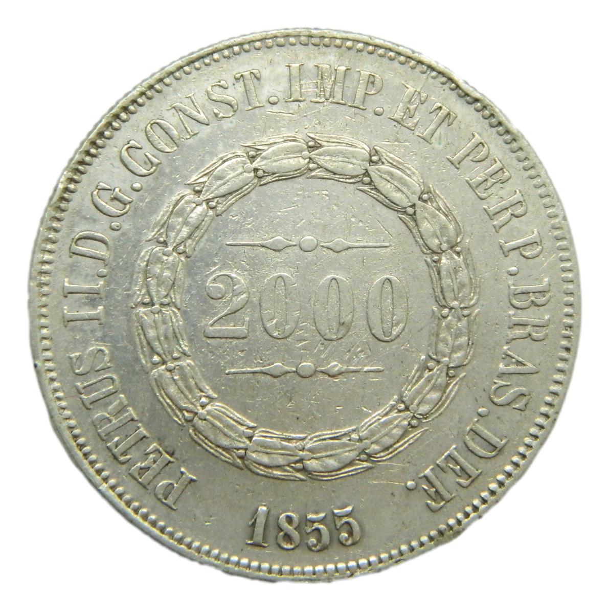 1855 - BRASIL - 2000 REIS - PEDRO II - PLATA 