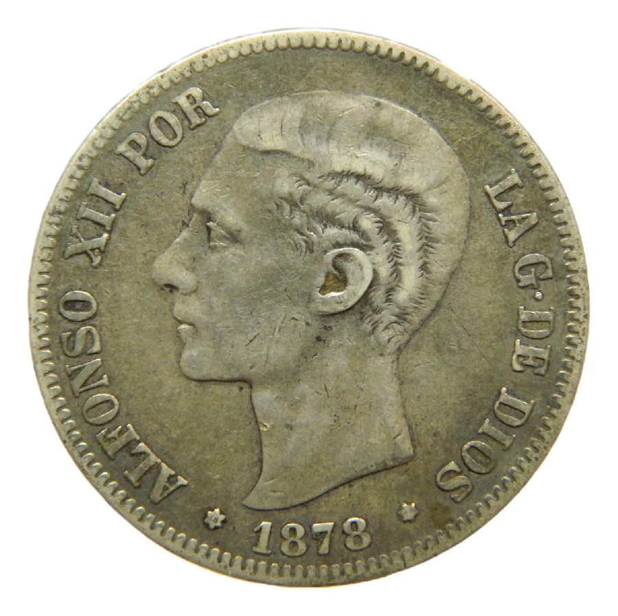 1878 - ALFONSO XII - 5 PESETAS - DEM - PLATA - BC