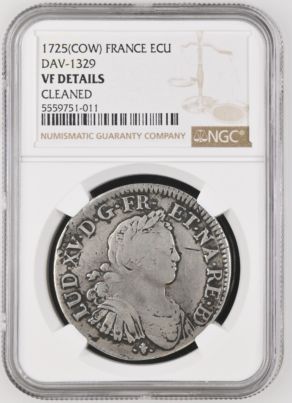 1725 - FRANCIA - ECU - LUDOVICUS XV - NGC VF DETAILS