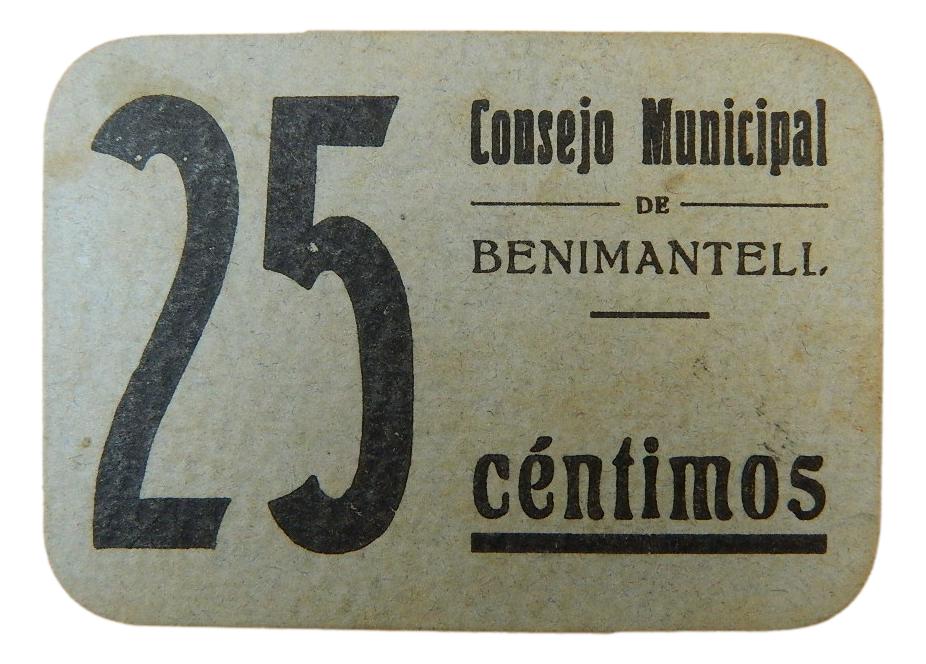 BENIMANTELL - BILLETE - 25 CENTIMOS - AGB 307 A