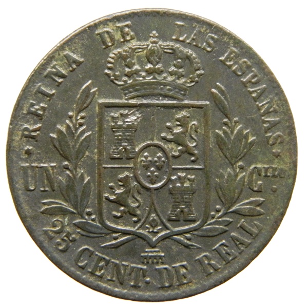 1854 - ISABEL II - 25 CENTIMOS DE REAL - SEGOVIA - MBC+ - S13/755