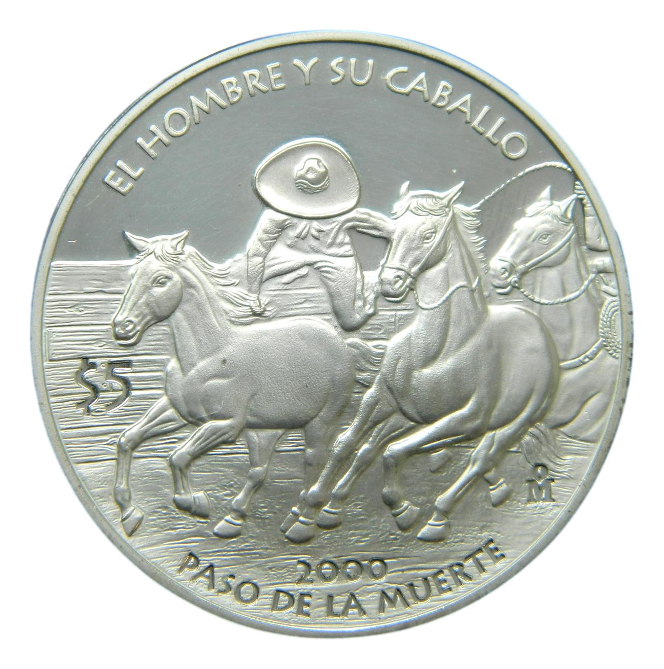 2000 - MEXICO - 5 PESOS - EL HOMBRE Y SU CABALLO - PLATA