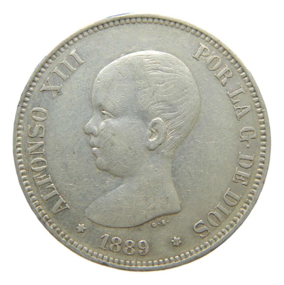1889 *89 - ALFONSO XIII - 5 PESETAS - MPM - PLATA - MBC