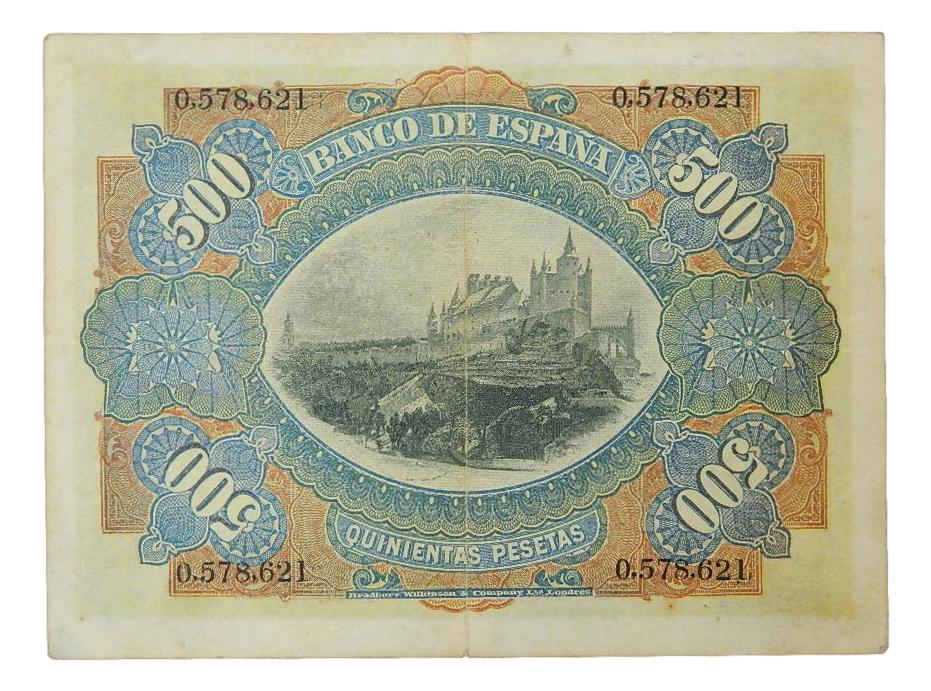 1907 - ESPAÑA - BILLETE - 500 PESETAS - ALCAZAR DE SEGOVIA - BC