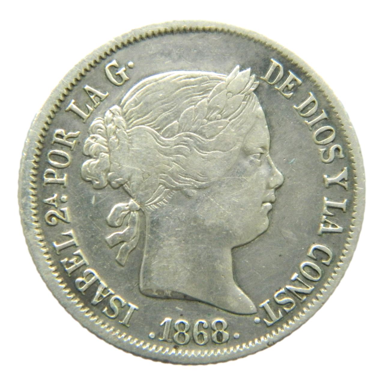 1868 - ISABEL II - 20 CENTAVOS DE PESO - MANILA - MBC
