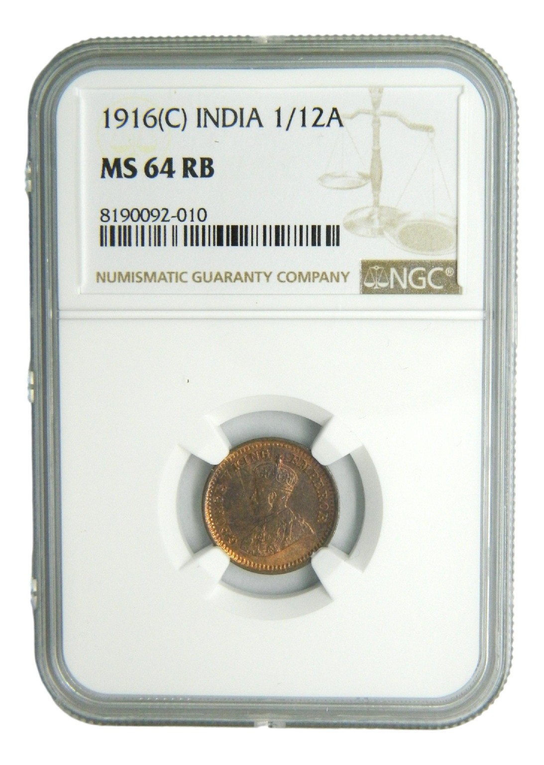 1932 - INDIA BRITANICA - 1/12 ANNA - NGC MS 64 BN
