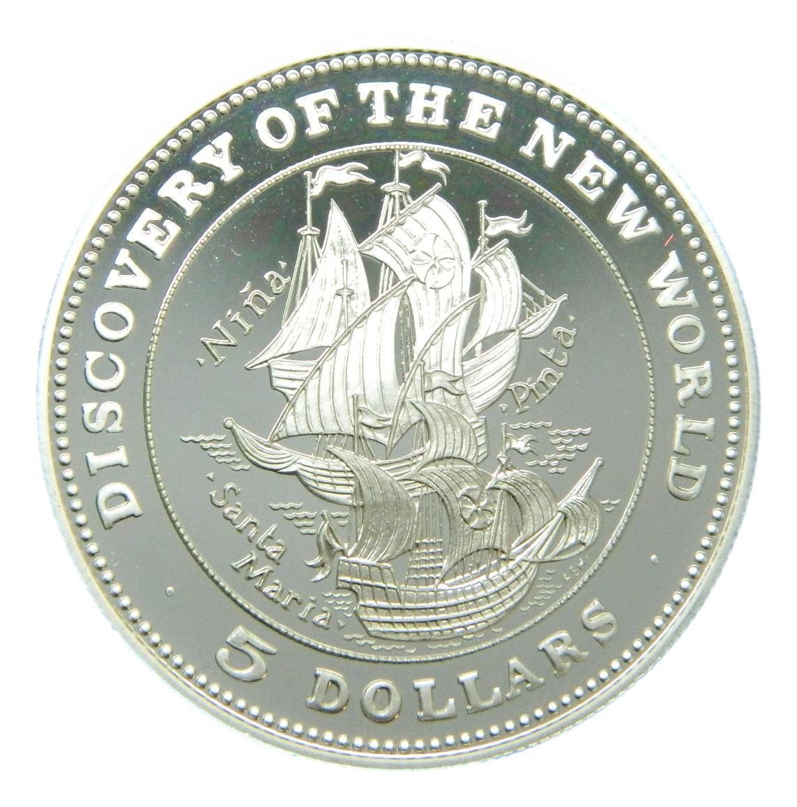 1992 - BAHAMAS - 5 DOLARES - SANTA MARIA - PLATA