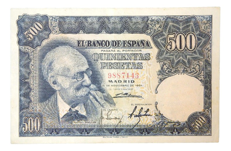 1951 - ESPAÑA - BILLETE - 500 PESETAS - MARIANO BENLLIURE - CON SERIE - MBC
