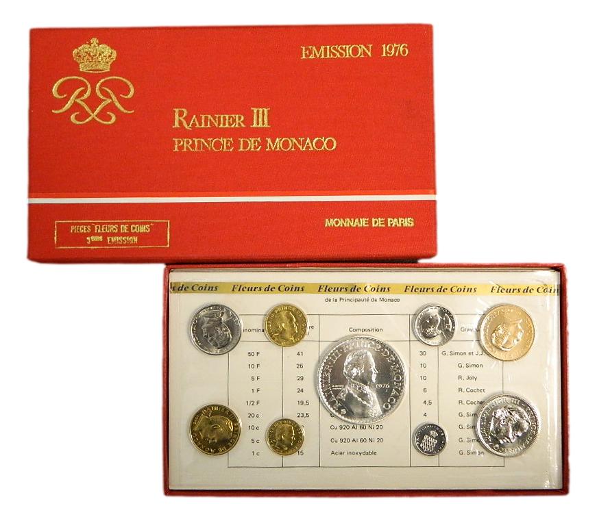 1976 - MONACO - SERIE 9 MONEDAS - FRANCS -  RAINIER III