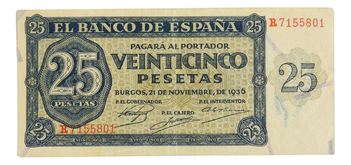 1936 - ESPAÑA - BILLETE - 25 PESETAS - BURGOS - MBC