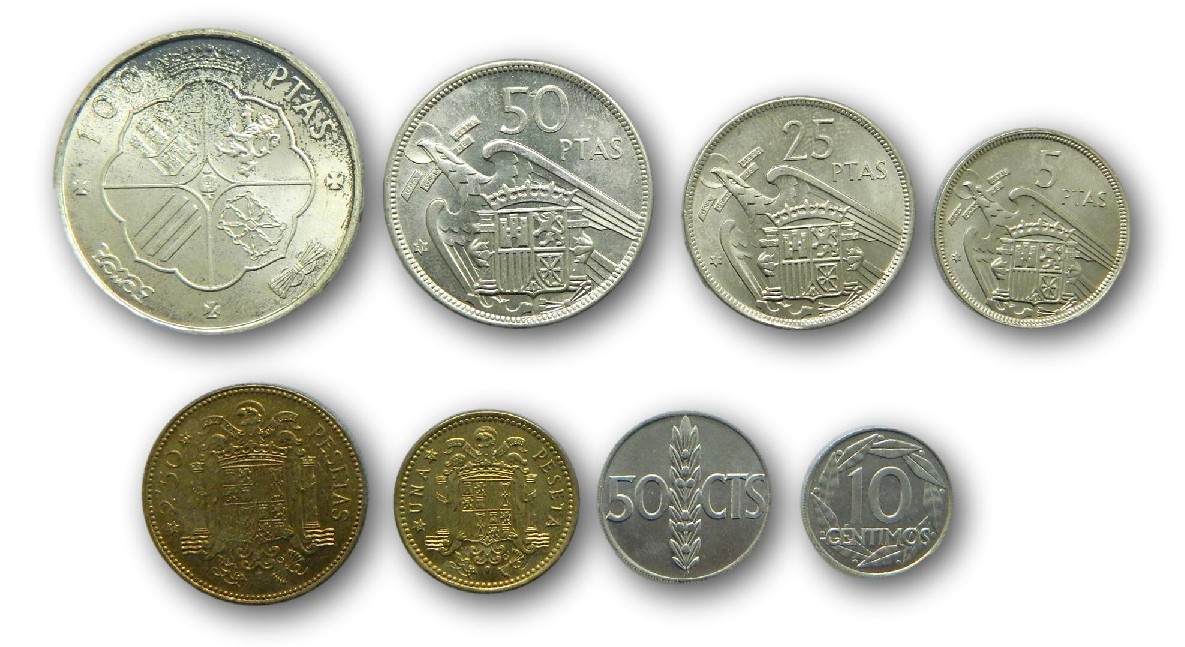 1957 *71 - ESPAÑA - TIRA OFICIAL FNMT 8 VALORES - FRANCO - MONEDAS 