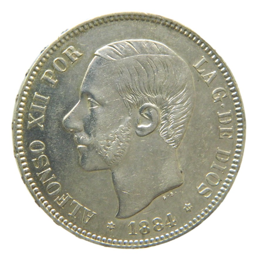 1884 *18-84 - ALFONSO XII - 5 PESETAS - MSM - PLATA - EBC-