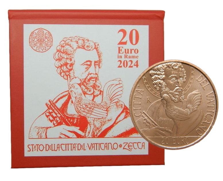 2024 - VATICANO - 20 EURO - EL GALLO DE SAN PEDRO - CON CAJA