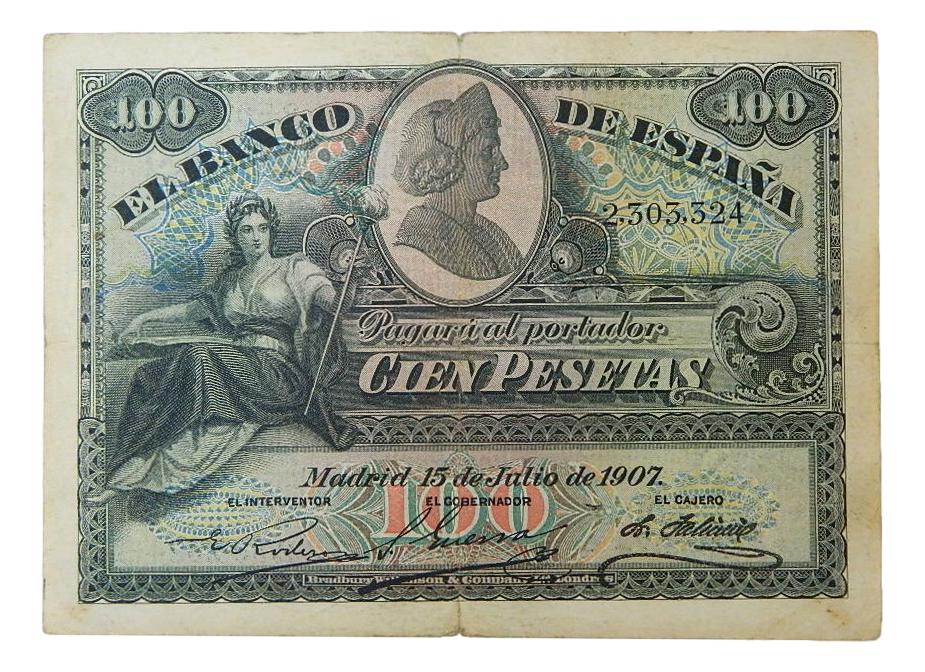 1907 - ESPAÑA  - BILLETE - 100 PESETAS - BC-