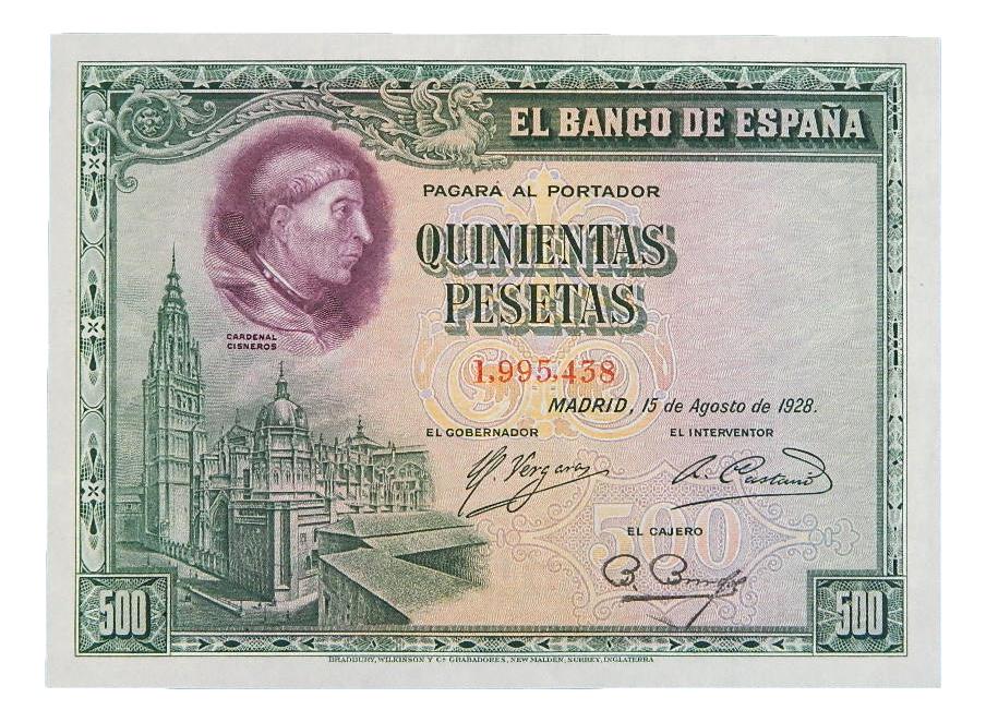 1928 - ESPAÑA - BILLETE - 500 PESETAS - CARDENAL CISNEROS - EBC+