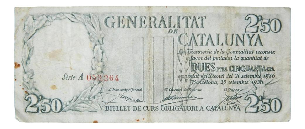 1936 - BILLETE - GENERALITAT CATALUNYA - 2,50 PESETAS