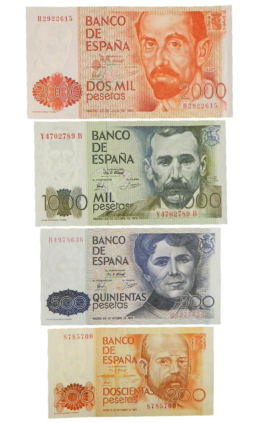 1979 -1980 - ESPAÑA - SERIE 4 BILLETES - PESETAS - MBC/EBC