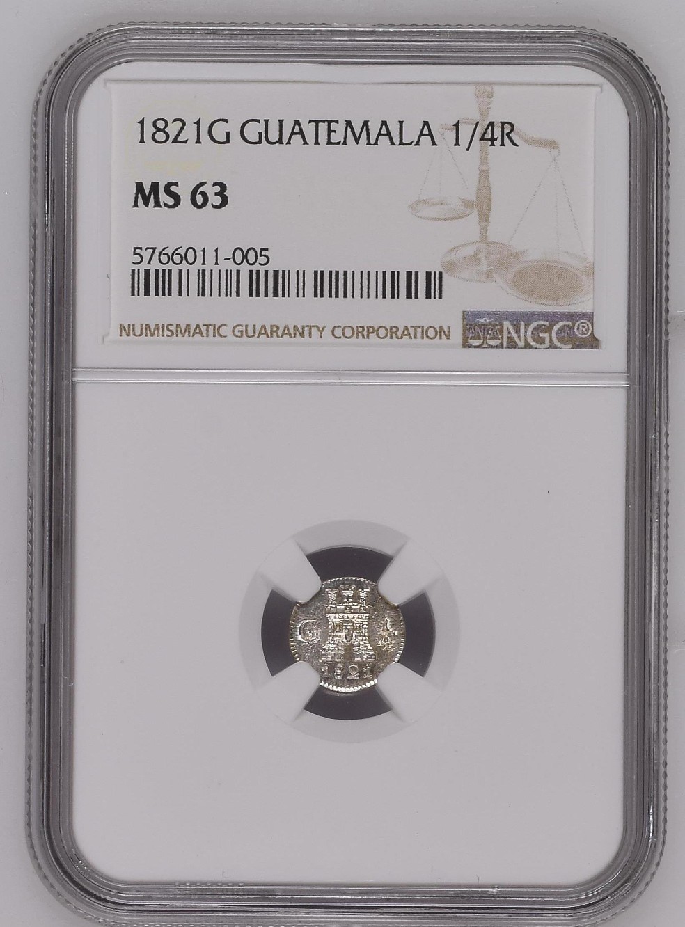 1821 G - FERNANDO VII - 1/4 REAL - GUATEMALA - NGC MS63