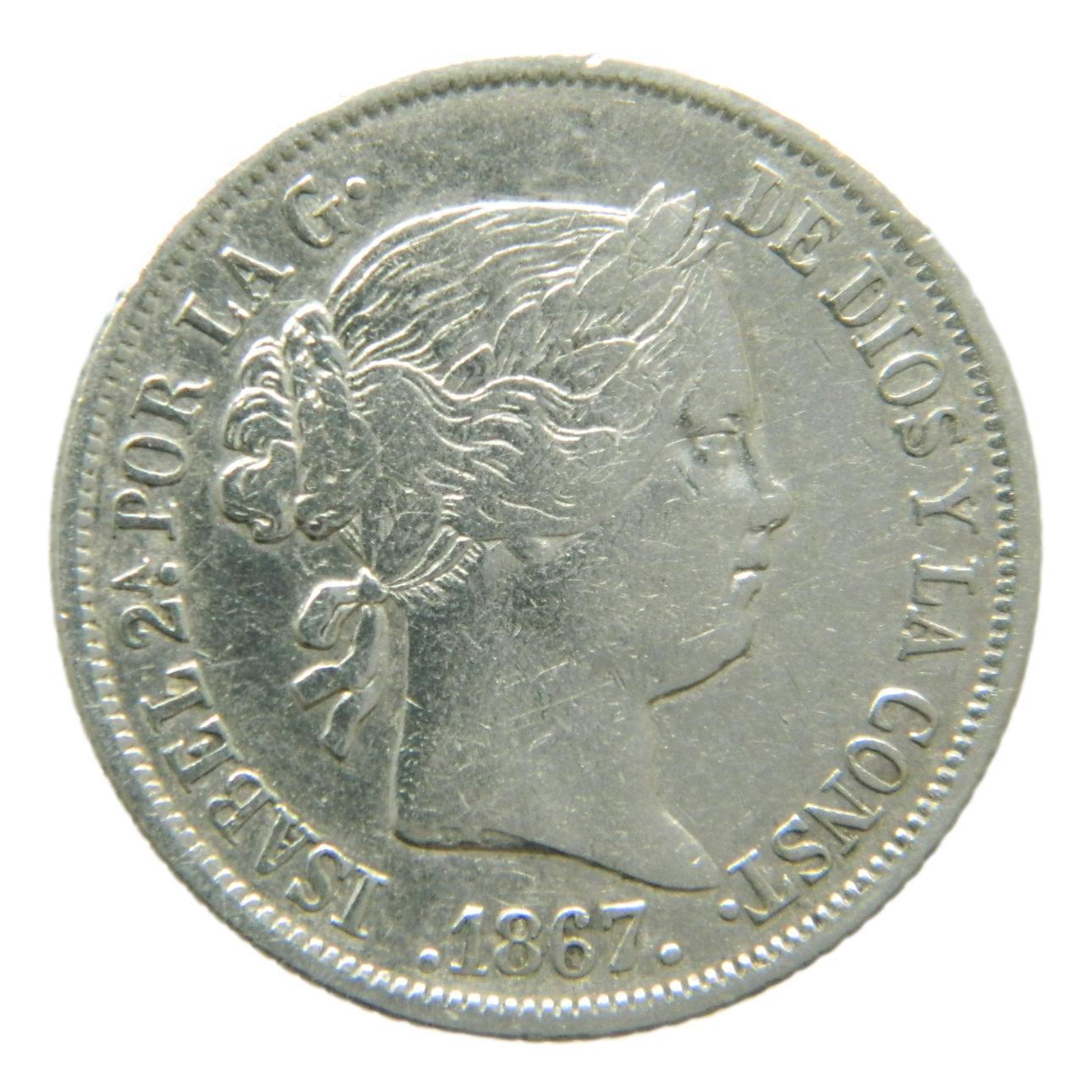 1867 - ISABEL II - 40 CENTIMOS DE ESCUDO - MADRID - MBC