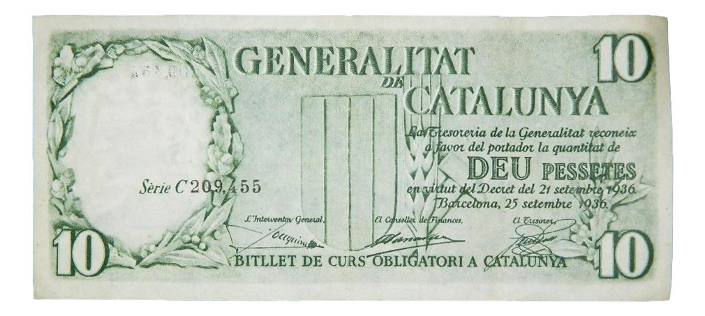 1936 -GENERALITAT CATALUNYA - BILLETE - 10 PESETAS - SERIE C - MBC