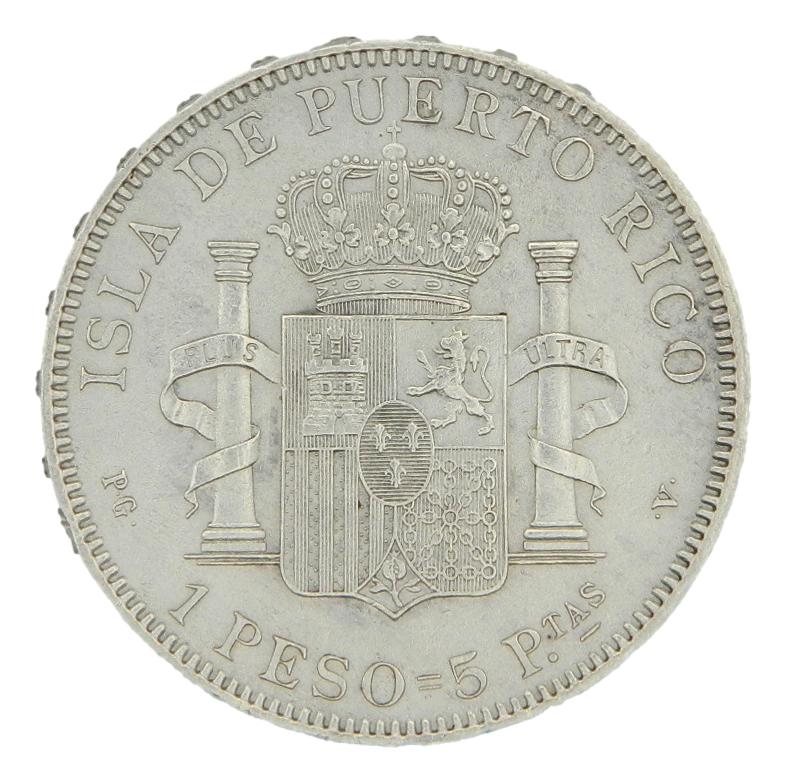 1895 - ALFONSO XIII - 1 PESO - 5 PESETAS - ISLA DE PUERTO RICO - PGV