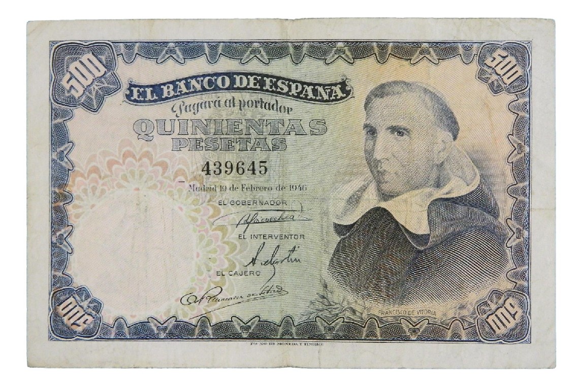 1946 - ESPAÑA - BILLETE - 500 PESETAS - FRANCISCO DE VITORIA - BC