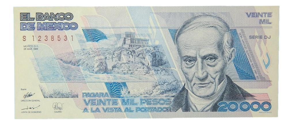 1989 - MEXICO - BILLETE - 20000 PESOS - PICK 92b - SC
