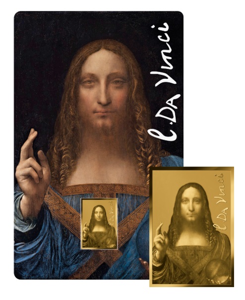 SALVATOR MUNDI - LEONARDO DA VINCI -  MONEDA DE ORO FINO - 1/1000 OZ - 3000 FRANCS CFA - TCHAD - COINCARD
