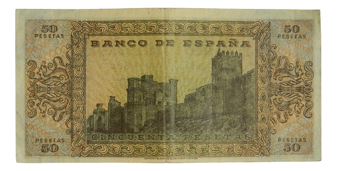 1938 - ESPAÑA -BILLETE - 50 PESETAS - BURGOS - MBC  