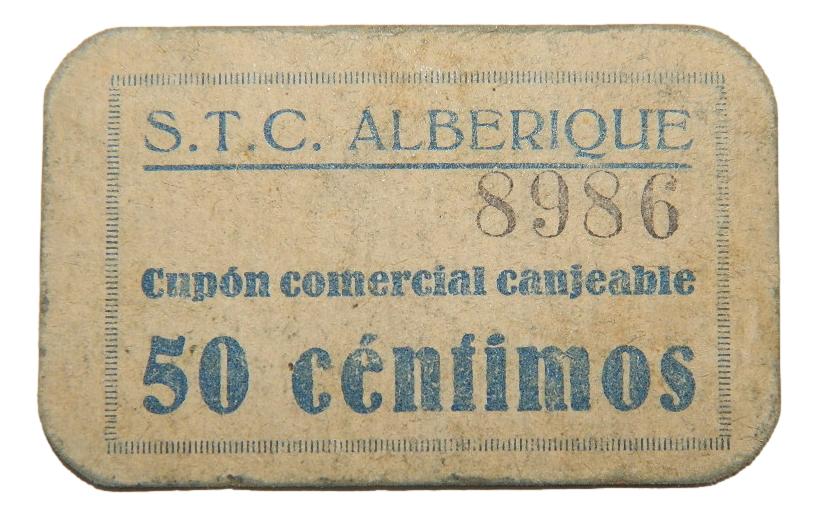 ALBERIQUE - BILLETE - 50 CENTIMOS - AGB 54 B - MBC+