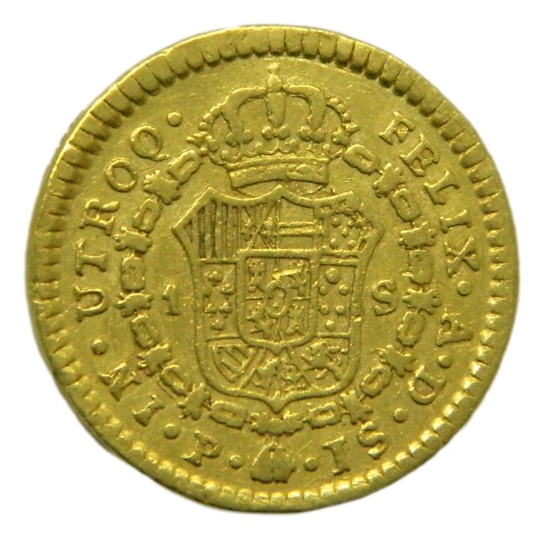 1772 JS - CARLOS III - 1 ESCUDO - POPAYAN - ORO