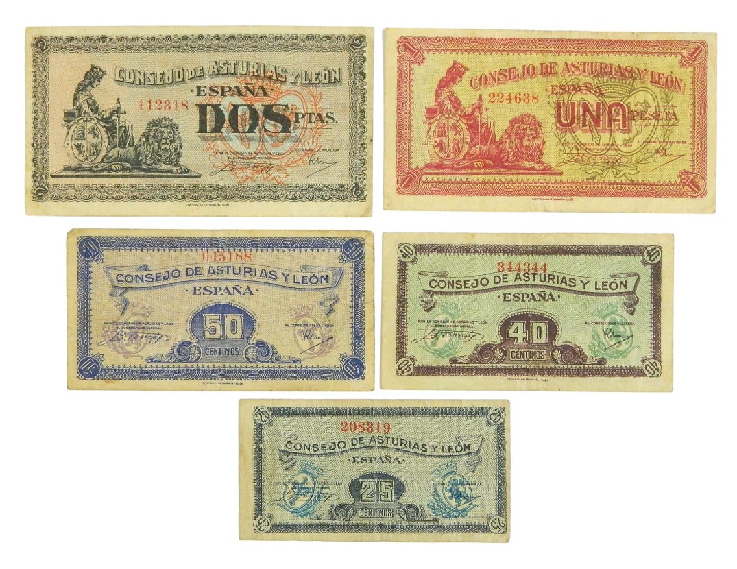 CONSEJO ASTURIAS Y LEON - SERIE 5 BILLETES - PESETAS - MBC-