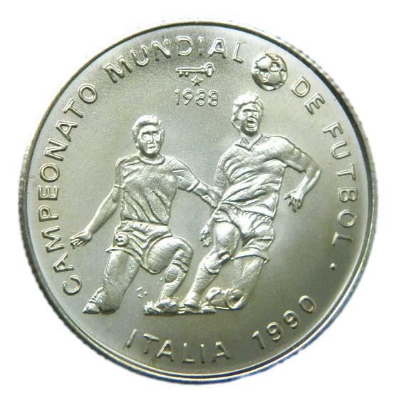 1988 - CUBA - 5 PESOS - CAMPEONATO MUNDIAL DE FUTBOL - ITALIA 1990 - PLATA