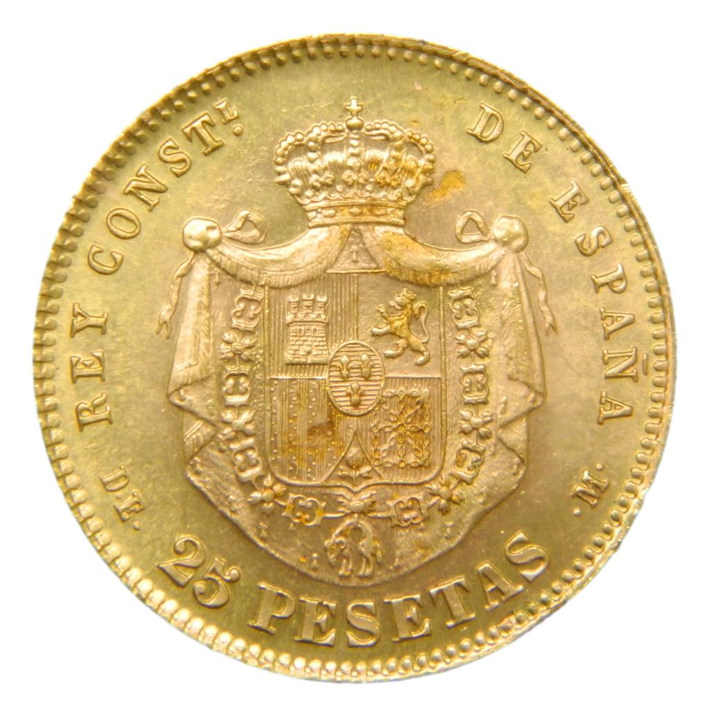 1876 *19-62 - REACUÑACION - ALFONSO XIII - 25 PESETAS - DEM - ORO