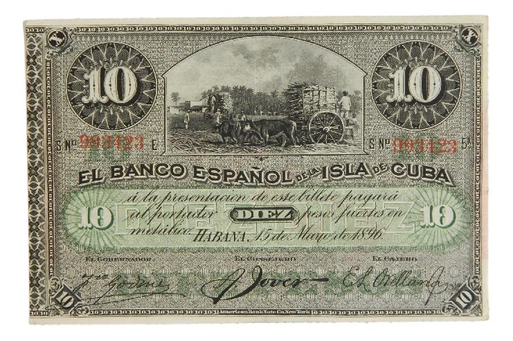 1896 - CUBA - BILLETE - 10 PESOS - SELLO PLATA - EBC