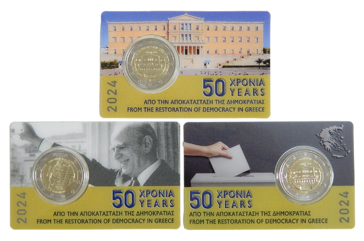 2024 - GRECIA - 2 EURO - DEMOCRACIA - 3 COINCARDS