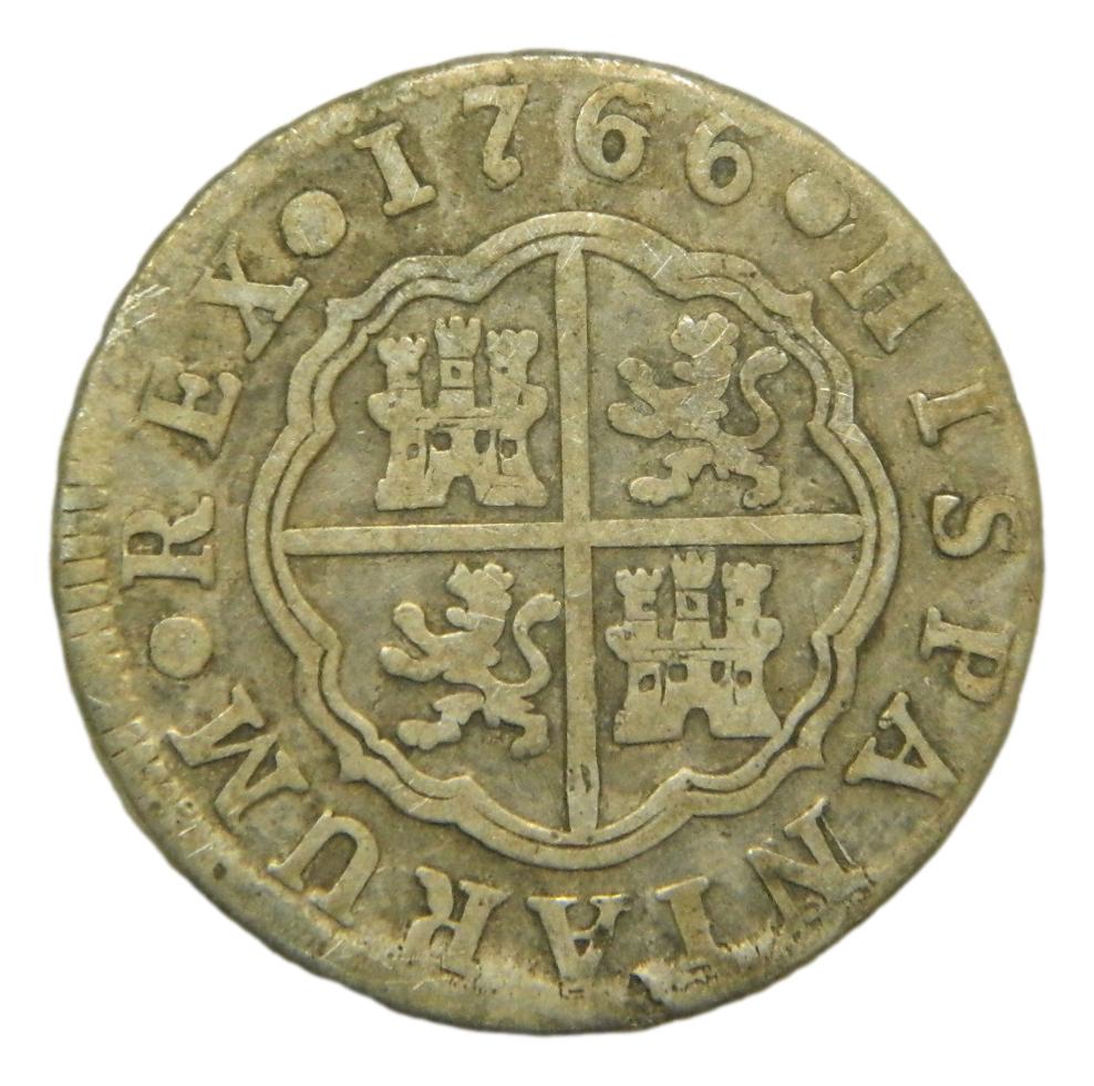1766年 PJ スペイン マドリード 2 reales 銀貨カルロス3世