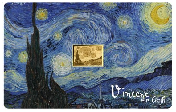  NOCHE ESTRELLADA - VINCENT VAN GOGH - MONEDA DE ORO FINO - 1/1000 OZ - 3000 FRANCS CFA - TCHAD - COINCARD 