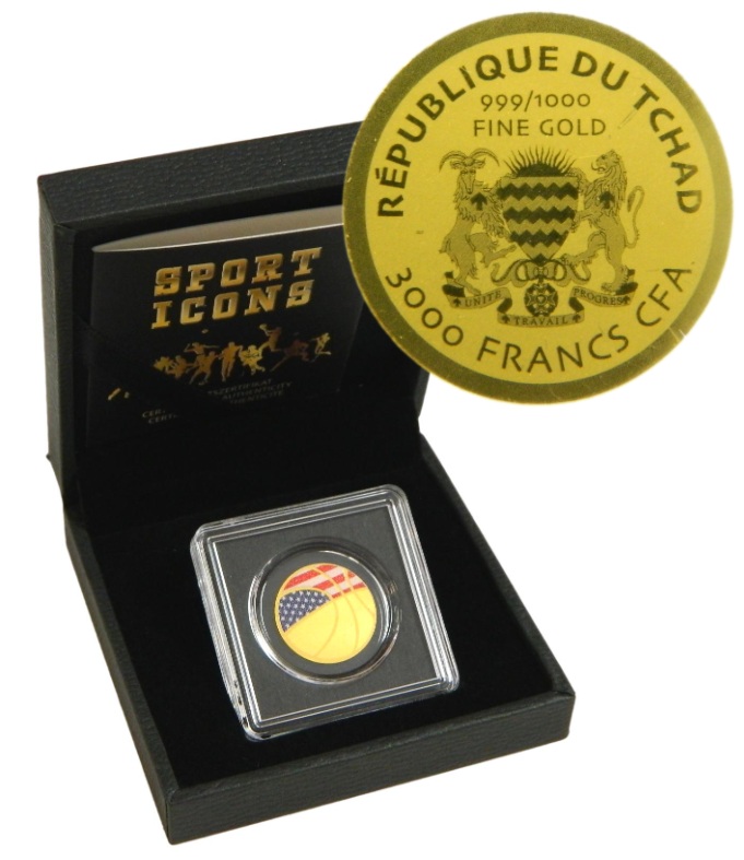 USA BASKET - MONEDA DE ORO FINO - 1/1000 OZ - 3000 FRANCS CFA - TCHAD - ESTUCHE