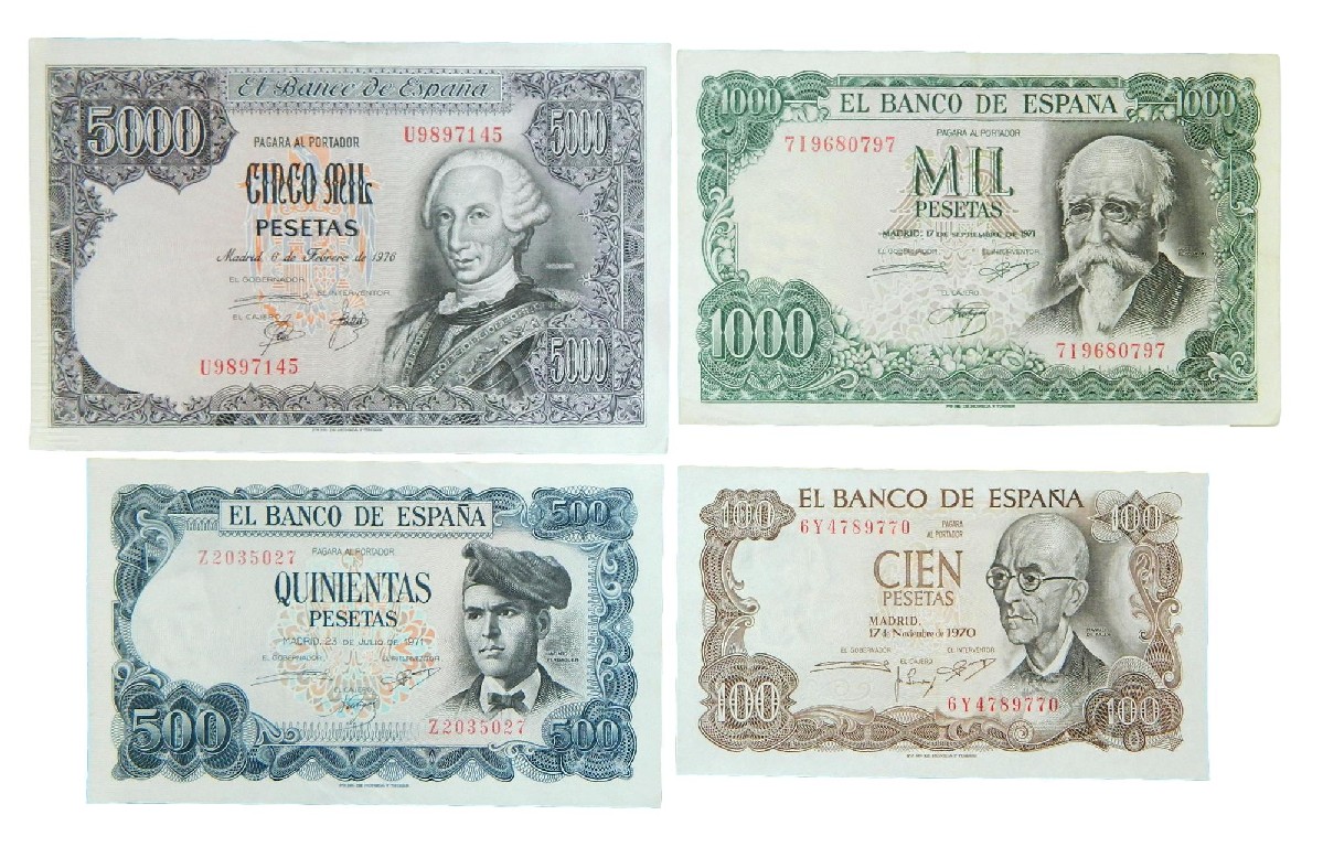 1970-1976 - ESPAÑA - LOTE 4 BILLETES - PESETAS - MBC