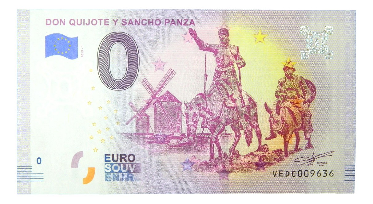 BILLETE 0 EUROS - DON QUIJOTE Y SANCHO PANZA