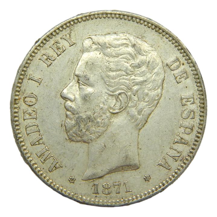 1871 *18- 71 - AMADEO I - 5 PESETAS - SDM - MBC+