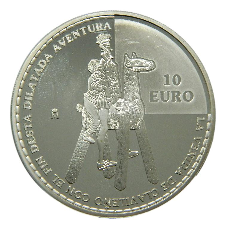 2005 - ESPAÑA - 10 EUROS - DON QUIJOTE DE LA MANCHA - LA LLEGADA DE CLAVILEÑO - PLATA 