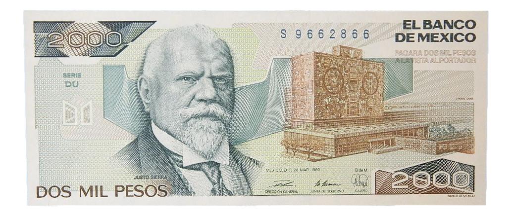 1989 - MEXICO - BILLETE - 2000 PESOS - PICK 86 C - SC