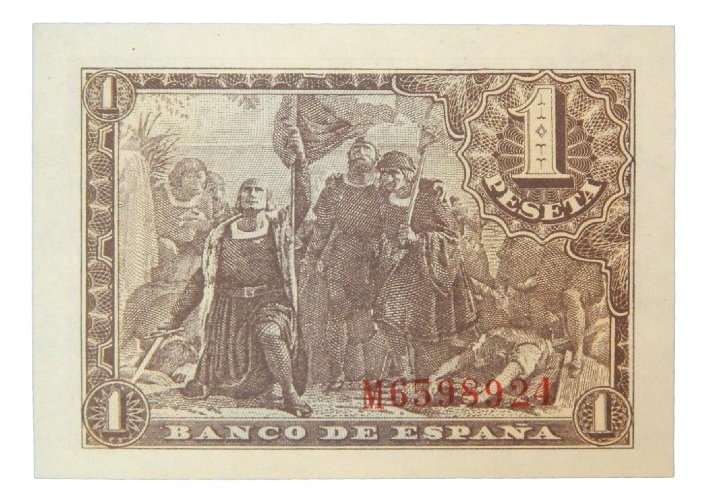 1943 - ESPAÑA - BILLETE - 1 PESETA - COLON - EBC+