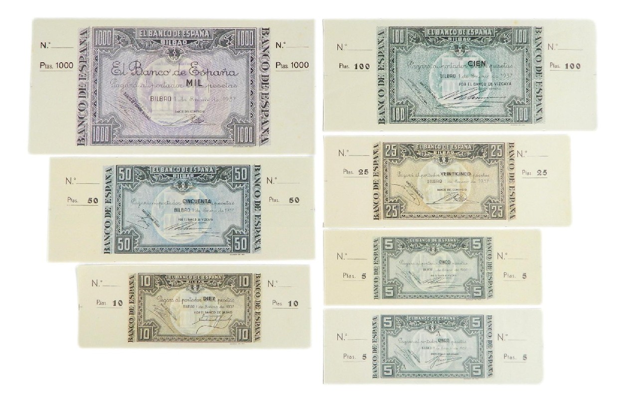 1937 - BILBAO - SERIE 7 BILLETES - PESETAS - CON MATRIZ - SC