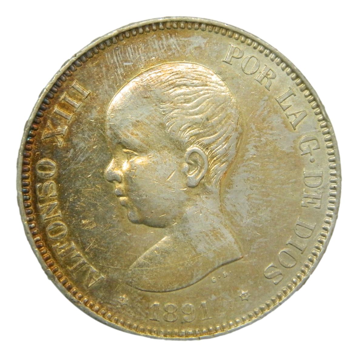 1891 *18-91 - ALFONSO XIII - 5 PESETAS - PGM - EBC