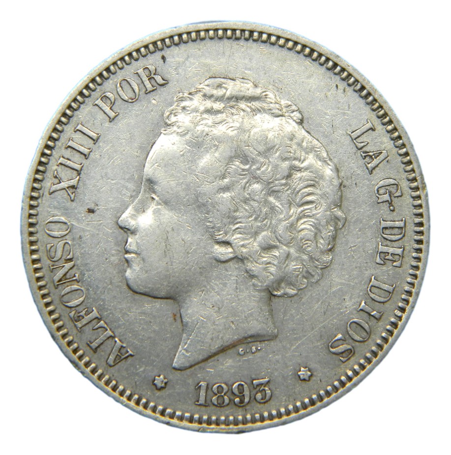 1893 *18-93 - ALFONSO XIII - 5 PESETAS - PGV - MBC