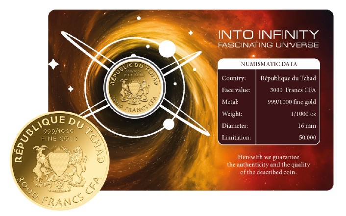 BLACK HOLE - MONEDA DE ORO 999/1000 - 3000 FRANCS CFA - COINCARD